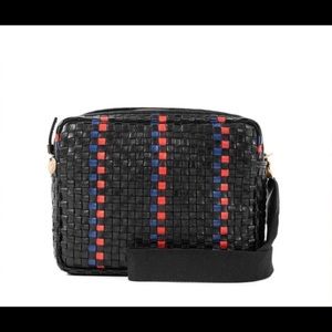 Clare V Black Crossbody Bag with Red and Blue Accents
